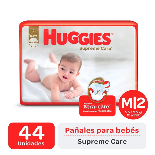 Huggies Supreme Care Pañales Medianos Pañales Suaves Extra Care 12 lb to 21 lb (44 count)