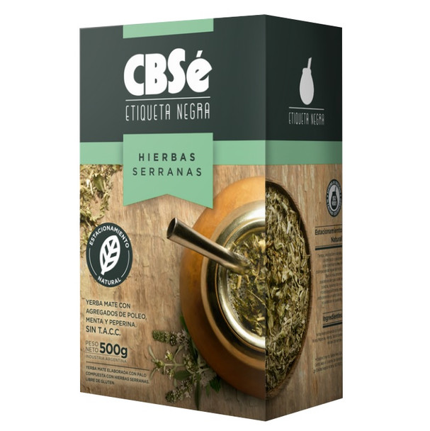 CBSé  Etiqueta Negra Yerba Mate Hierbas Serranas with Poleo, Mint & Peppermint, 500 g / 1.1 lb