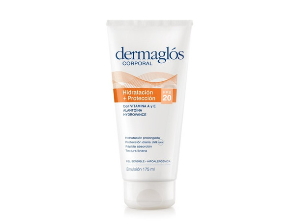 Dermaglós Emulsión Corporal Hydration + Protection Body Cream with Vitamins & SPF 20 Sunscreen for Sensitive Skin, 175 ml / 2.5 oz