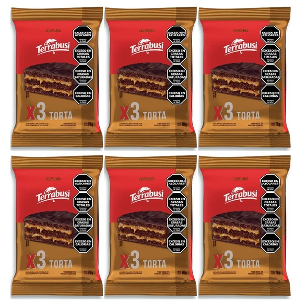 Terrabusi Alfajor Torta Minicake Triple with Dulce de Leche, 70 g / 2.5 oz (pack of 6)