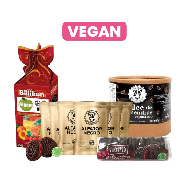 Vegan Combo Perfect Gift Combo with Almond Dulce de Leche Caramel, Chocolate Cookies, Alfajores & Fruit Flavored Gummies