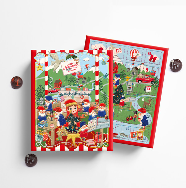 Mamuschka Calendario Navideño 2021 Advent Calendar with Milk & White Chocolate Bites Classic Christmas Calendar "Bean To Bar" Chocolates, 225 g / 7.9 oz