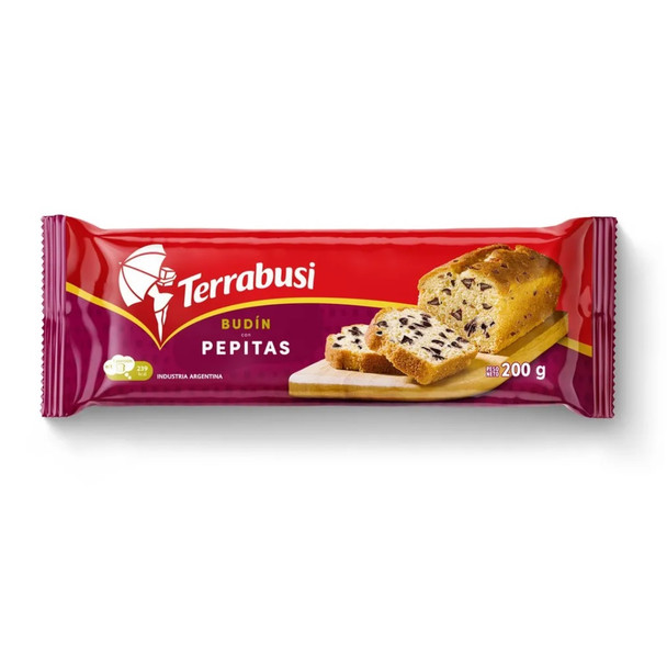 Terrabusi Budín Con Pepitas de Cacao Pound Cake with Chocolate Chips, 200 g / 7.05 oz