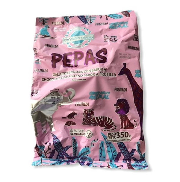 Un Rincón Vegano Pepas De Chocolate Con Frutilla Chocolate & Strawberry "Pepas" Vegan Cookies, 350 g / 12.3 oz bag