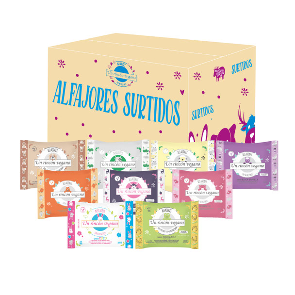 Un Rincón Vegano Alfajores Surtidos 100% Vegetales Vegan Alfajores Cookies Assorted Flavors, 65 g / 2.29 oz ea (box of 24 alfajores)
