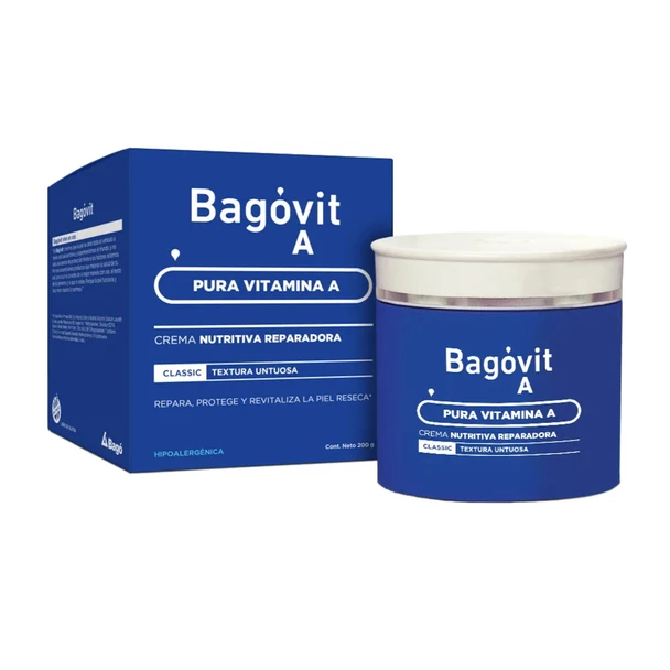 Bagóvit A Classic Crema Hidratante Hipoalergénica Hypoallergenic & Nutritive Body Cream - Natural Cell Regeneration Cream - Gluten Free, 200 g / 7.05 oz