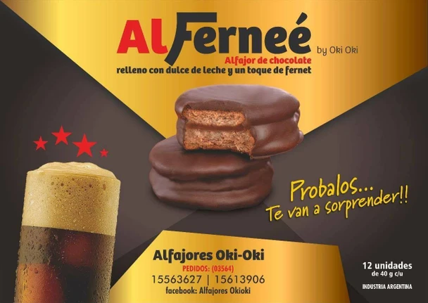 AlFerneé Alfajor de Fernet & Dulce de Leche Milk Chocolate Alfajor with Fernet & Dulce de Leche Filling from Córdoba, Argentina, 40 g / 1.41 oz (box of 12)