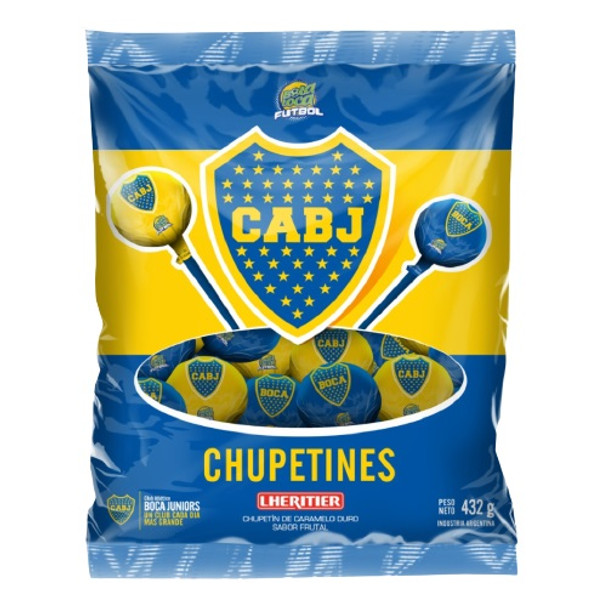 Lheritier Chupetines Boca Juniors Frutal Hard Lollipops CABJ Chupetines Caramelos Duros, 432 g / 15.2 oz (24 units)