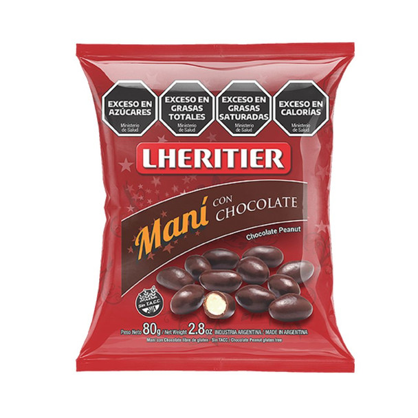 Lheritier Maní con Chocolate Classic Milk Chocolate-Covered Peanuts Sweet Snack, 80 g / 2.82 oz 