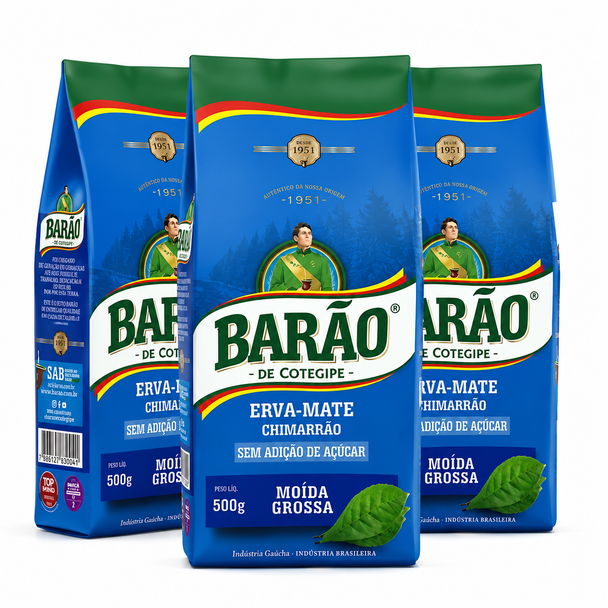 Barao Chimarrao Yerba Mate No Added Sugar, 500 g / 17.64 oz (pack of 3)