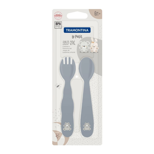 Tramontina Le Petit Gris Juego de Cubiertos Infantil Children's Flatware Set Fork & Spoon BPA-Free - Grey (2 pc)