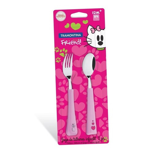 Tramontina My Best Friend Rosa Juego de Cubiertos Infantil Children's Flatware Set Fork & Spoon BPA-Free - Pink (2 pc)
