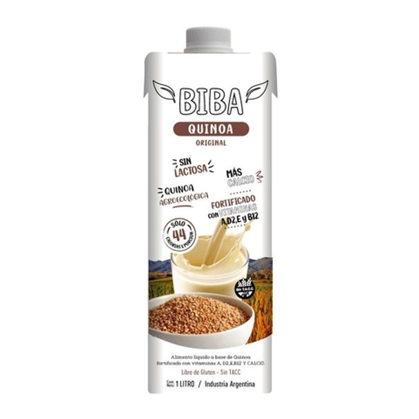 Biba Leche de Quinoa Original Quinoa Milk with Vitamins A, D2, E, B12 & Calcium - Gluten Free, 1 l / 33.8 fl oz tetrapack