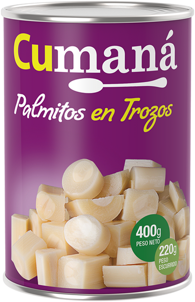 Cumaná Classic Palmitos Canned Heart of Palm In Small Pieces, 400 g / 14.1 oz can 