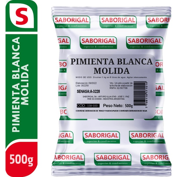 Saborigal Pimienta Blanca Molida Premium Ground White Pepper Spice, 500 g / 1.1 lb bag