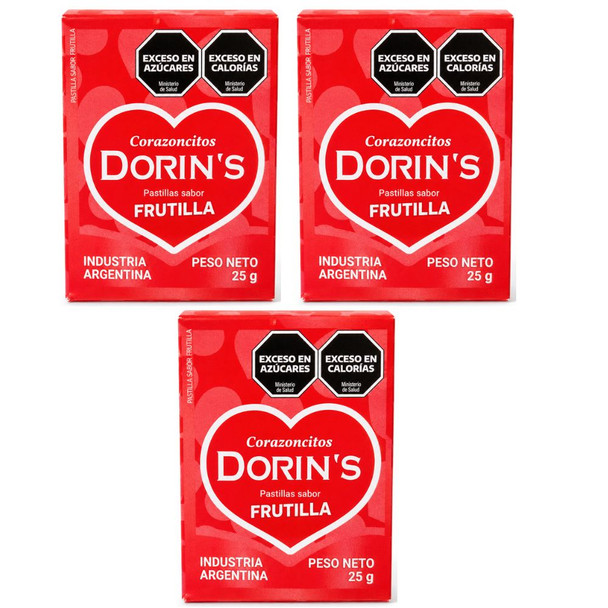 Pastillas Dorin's Frutilla Hard Candy Heart Shaped Strawberry Flavored, 25 g / 0.9 oz (pack of 3)