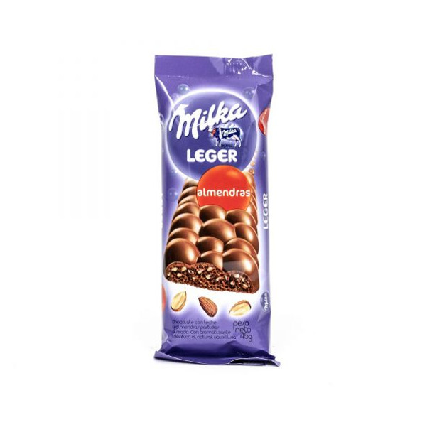 Milka Leger Chocolate Aireado Con Almendras Chocolate Almond Bar, 45 g / 1.58 oz (box of 12)