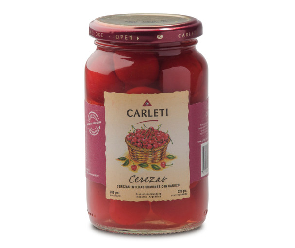 Carleti Cerezas Enteras Con Carozo Whole Cherries for Desserts & Cocktails - Gluten Free, 360 g / 12.7 oz