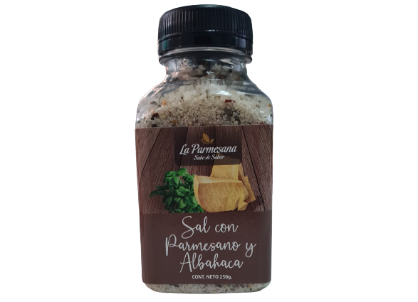 La Parmesana Sal con Parmesano y Albahaca Gourmet Salt Seasoned with Parmesan and Basil, 250 g / 8.81 oz