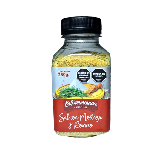 La Parmesana Sal con Mostaza y Romero Gourmet Salt Seasoned with Mustard and Rosemary, 250 g / 8.81 oz