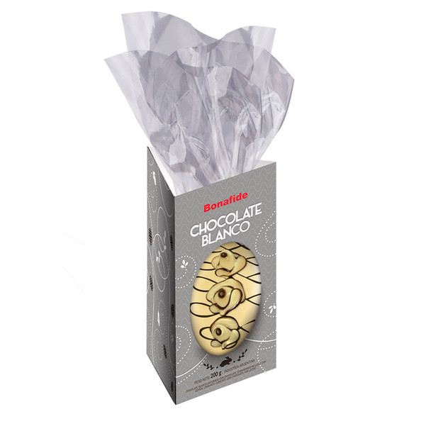Bonafide Huevo De Pascua Blanco Decorado White Chocolate Easter Egg Filled with Dark Chocolate, 200 g / 7.05 oz
