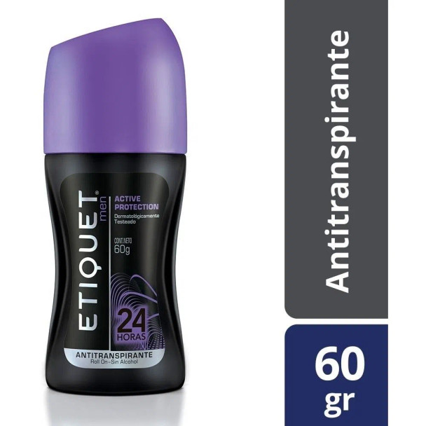Etiquet Men Active Protection Roll On Antiperspirant & Deodorant Protect & Care 24 Hour Protection -  Alcohol Free, 60 g / 2.11 oz 