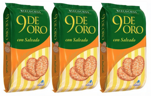 9 de Oro con Salvado, Bran Crackers Traditional Bizcochos, 200 g / 7.1 oz (pack of 3)