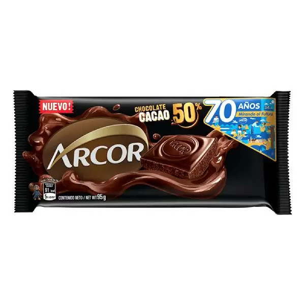 Arcor Chocolate Semi Amargo Dark Chocolate Bar 50% Cocoa, 95 g / 3.35 oz