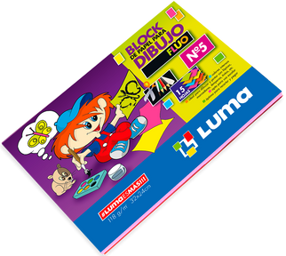 Block de Papel para Dibujo Flúo,  Drawing Book with 15 Fluorescent Sheets,  240 mm x 320 mm / 9.44 " x 12.59 "