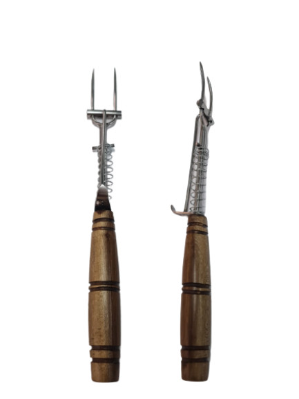 Stainless Steel Gourmet Two Tongs Ejector Fork with Guayubirá Handle