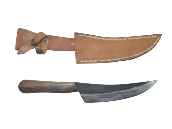 Skinning Knife or Faenar with Wooden Handle and Leather Sheath Kitchen Knife For Meat / 19" Blade