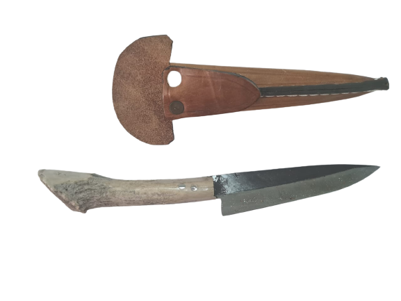 Gourmet Knife with Deer Antler Wood Handle and Leather Sheath Meat Kitchen Knife Grilling Knife / 12.5 Blade