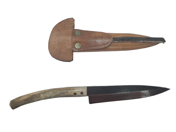 Gourmet Knife with Deer Antler Wood Handle and Leather Sheath Meat Kitchen Knife Grilling Knife / 14" Blade