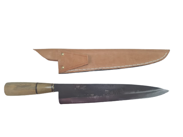 Large Slicing Knife with Wood Handle and Leather Sheath Kitchen Steak Knife / 13" Blade