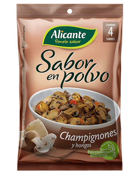 Alicante Sabor En Polvo Champignones y Hongos Mushrooms Flavored Powder Ready To Use 4 Servings Seasoning Broth, 30 g / 1.05 oz ea
