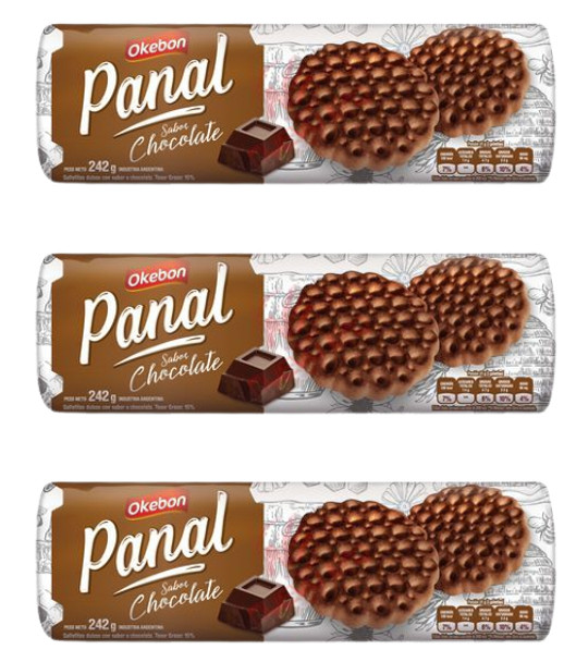Okebon Panal Classic Sweet Cookies With Chocolate Flavor, 242 g / 8.53 oz (pack of 3)