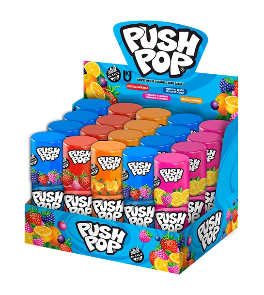 Push Pop Chupetines Hard Lollipops Assorted Flavors 300 g / 10.58 oz (box of 20 units)