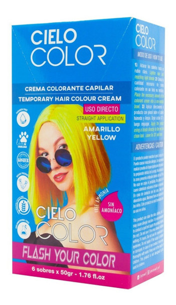 Otowil Fantasy Dye Sky Color Tintura Capilar Cream Colouring Straight Application, Amarillo / Yellow, Gluten Free 50 g / 1.76 fl. oz (box of 6)