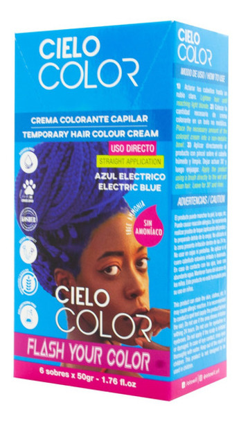 Otowil Fantasy Dye Sky Color Tintura Capilar Cream Colouring Straight Application, Azul Eléctrico / Electric Blue, Gluten Free 50 g / 1.76 fl. oz (box of 6)