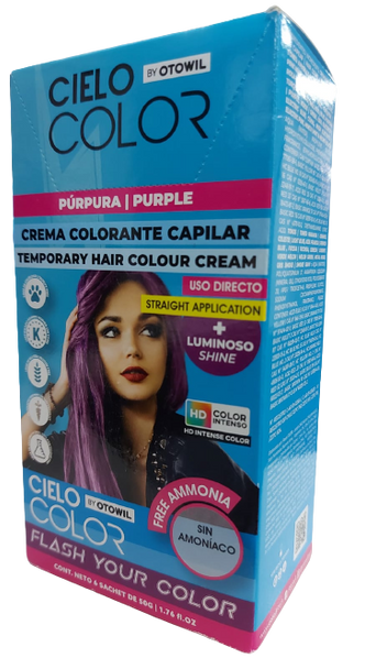 Otowil Fantasy Dye Sky Color Tintura Capilar Cream Colouring Straight Application, Púrpura / Purple, Gluten Free 50 g / 1.76 fl. oz (box of 6)