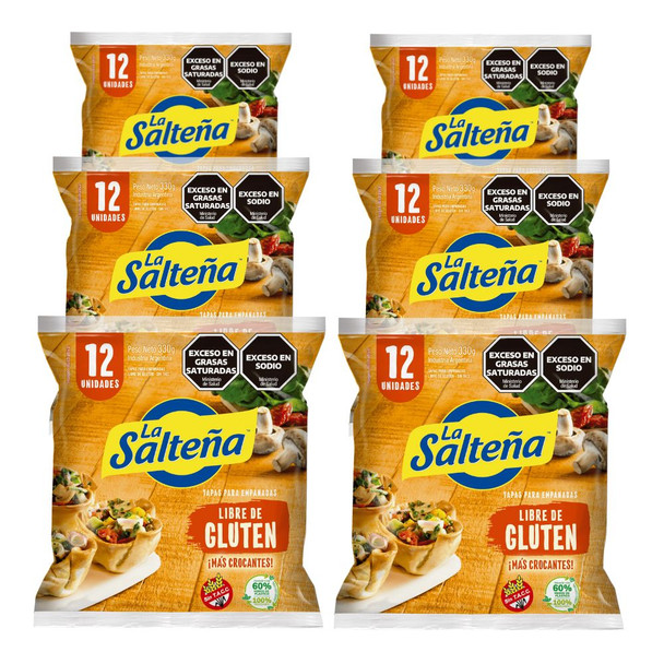La Salteña Sin Gluten Tapa De Empanadas Clásicas Ideal Para Horno Discos Para Masa De Empanadas Sin Gluten, 6 packs x 12 discos c/u (72 discos)