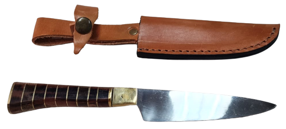 Stainless Steel Gourmet Knife With Wooden Handle and Leather Dheath Kitchen Knife /  11" 