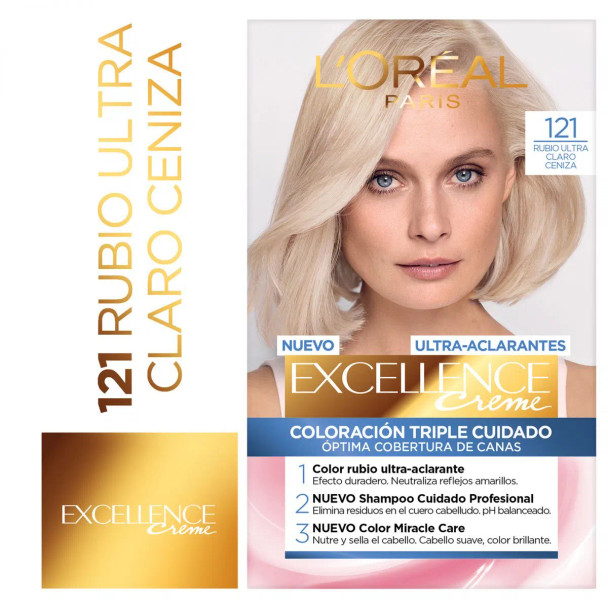 L'Oréal Paris Kit de Coloración Ultra Aclarante Rubio Claro Ceniza Lightening Coloring Kit 121 Light Ash Blonde