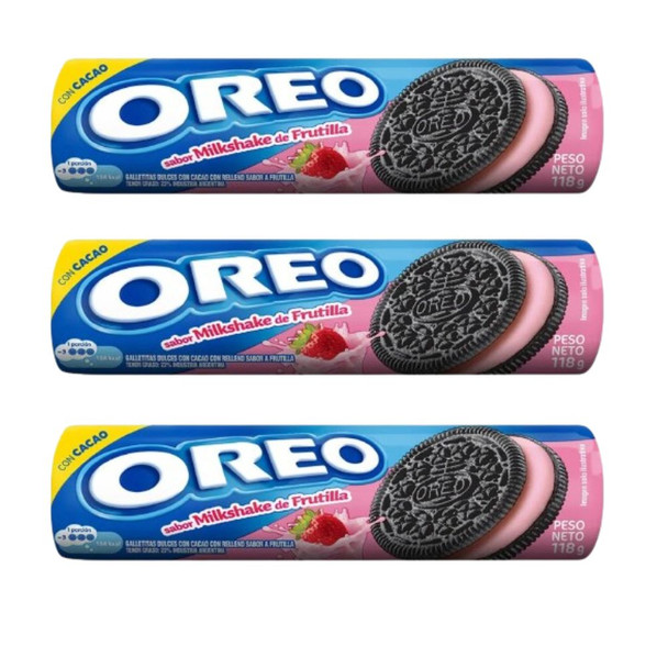 Oreo Sandwich Cookies Cream Strawberry Filling 118 g / 4.16 oz each (pack of 3)