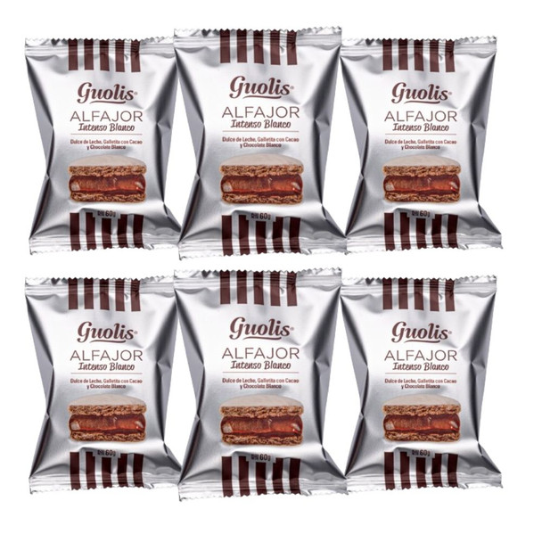 Guolis Alfajores Premium Intenso Blanco Intense White Chocolate Alfajor With Dulce De Leche Filling (pack of 6)