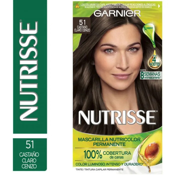 Nutrisse Garnier Kit de Coloración con 4 Aceites 51 Castaño Claro Cenizo / Light Ash Brown Deep Coloring Kit with 4 Oils