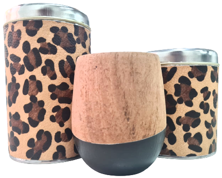 Set Matero Animal Print Mate, Yerbero & Azucarera Con Pico Vertedor Sugar & Yerba Mate Bowls with Pouring Beak