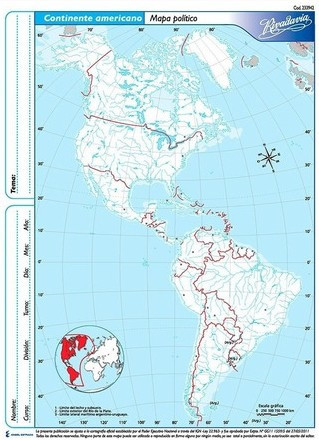 Rivadavia Mapa Político N°3 Continente Americano, American Continent Political Map, Special for Students, 190mm x 235mm/7.48"x 9.25" (pack of 3)
