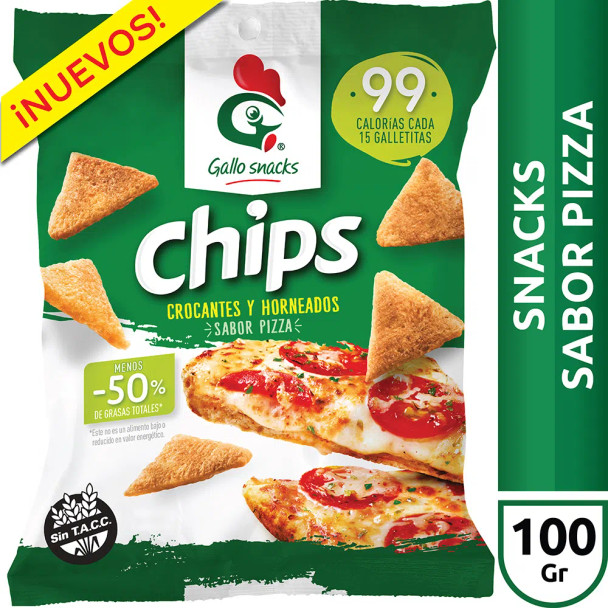 Gallo Chips Crocantes y Horneadas Baked & Crunchy Snack Pizza Flavor Rice Snacks - Gluten Free, 100 g / 3.5 oz ea (pack of 3)