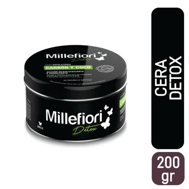 Millefiori Detox Cera Depilatoria Corporal Hair Removal Depilatory Wax with Charcoal & Coconut, 200 g / 7.05 oz